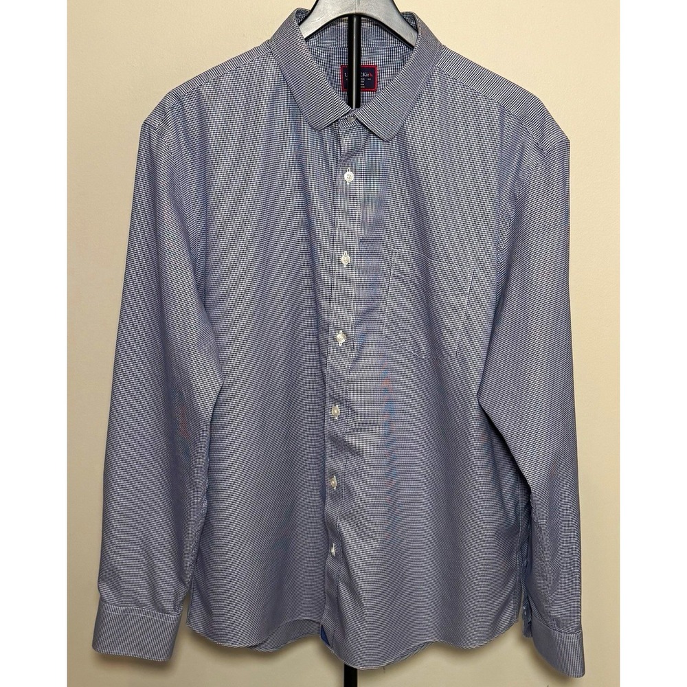 UNTUCKit Wrinkle Resistant Cotton Houndstooth Woven Button-Up Shirt Blue 2XL